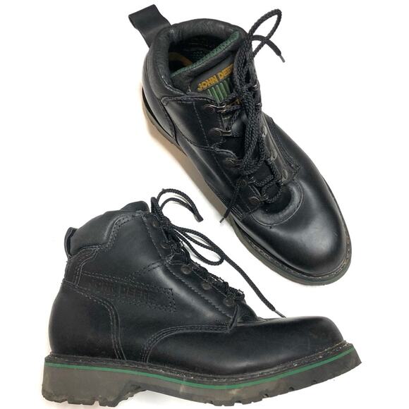 John Deere vintage black leather boots with laces - Picture 1 of 6